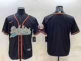 Men's Miami Dolphins Blank Black With Patch Cool Base Stitched Baseball Jersey,baseball caps,new era cap wholesale,wholesale hats